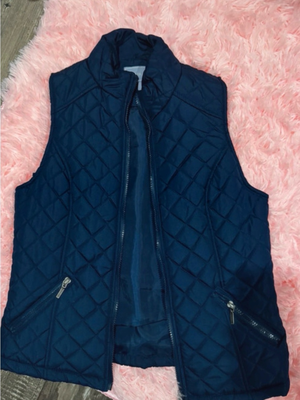 Laura Scott Quilted Navy Sleeveless Puffer Vest